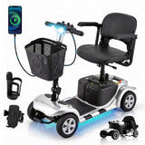 SUNDERWELL Mobility Scooters for Seniors & Adults, Compact Foldable Mobility Scooter with Tool-Free Disassembly, 15 Miles Electric Powered Mobility Scooters with 300 lb Capacity & USB Port (Silver)