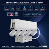 LUXRITE 5-Head Adjustable Recessed LED Spotlight, Retractable Directional Light, 5CCT 2700K-5000K, CRI90, 15W, 1000LM, Adjustable Head 355° Rotation & 80° Tilt, Dimmable, IC Rated, ETL Listed (4 Pack)