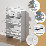 Thacuok Shoe Cabinet with 2 Flip Drawers & 2 Storage Drawers, Rustic Farmhouse Narrow Shoe Organizer Cabinet, Slim Shoe Rack Cabinet, Shoe Storage Cabinet for Entryway, Hallway