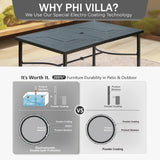 PHI VILLA Patio Table for 6, 64" Black Metal Dining Table w/Umbrella Hole