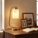 Mieloxiy Modern Industrial Table Lamp, Marble Pattern Glass Shade Desk Lamp with C-Shaped Gold Metal Base, Bedside Nightstand Lamp for Bedroom, Living Room, Office, E26 Base