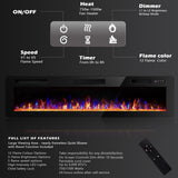 BOSSIN 72 inch Ultra-Thin Silence Linear Electric Fireplace, Recessed Wall Mounted Fireplace, Fit for 2 x 4 and 2 x 6 Stud, 12 Adjustable Flame Color & Speed, Remote Control with 8h Timer