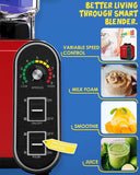 CRANDDI Smoothie Blender 52oz, 1800 Watt Commercial Blenders for Kitchen, Stainless Steel Blade 9 Speed & Self-Cleaning, Build-in Pulse, K98C Red