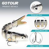 GOTOUR Fishing Lures for Freshwater or Saltwater, Easy to Use for Family Fishing Beginner and Pros, Most Lifelike Jointed Swimbait for Almost All Fishes，Slow Sinking Bass Pike Panfish Walleye Lures