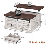 Itaar 39.4'' Lift Top Coffee Table with Storage, Farmhouse Coffee Tables for Living Room, Square Coffee Table with Large Hidden Compartment & 2 Drawers & Adjustable Shelves, White