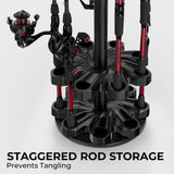 KastKing V16 Rotating Fishing Rod Holder for Garage, Floor Rack Holds Up to 16 Rods & Combos, Space-Saving Pole Organizer with Foam, Durable ABS, Fishing Gear Storage Gift for Men