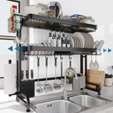 LIVOD Over The Sink Dish Drying Rack,3 Tier Adjustable Length Full Stainless Steel Large Storage Kitchen Dish Rack,for Kitchen Counter Expandable Multifunctional Organizers,Silver(25.5'' to 37.4'')
