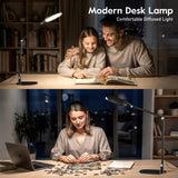 LitONES LED Desk Lamp for Home Office, Eye-Caring Diffused Desk Light, 3 Color Temperature 10 Brightness Computer Light, Dimmable Desk Light with Memory & Timer Func, Metal Swing Arm Table Lamp