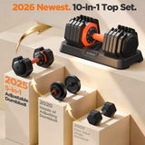 2026 Updated Adjustable Dumbbell Set of 2, 10-in-1 Weights Dumbbell Set with Storage Box, 110lbs/55lbs Adjustable Weights with Anti-slip Silicone Grip, Weight Set For Home Gym Suit both Men and Women