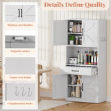 FLIXELIO 72" Tall Steel Kitchen Pantry Cabinet with Large Countertop and Adjustable Shelves, Metal Farmhouse Storage Cabinets with Microwave Stand, Kitchen Hutch Cabinet for Dining Room