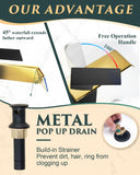 KUZOR Black and Gold Waterfall Bathroom Sink Faucet with Pop Up Drain