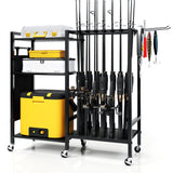 16-Rod Fishing Rod Holder for Garage, Fishing Pole Rack Cart Fit All Fishing Rods, 3 Tier Fishing Tackle Storage Organizer Rack TC-HOMENY