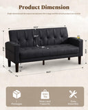 62'' Black faux Leather Tufted Upholstery Loveseat for Living Room