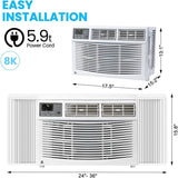 8000 BTU Window Air Conditioner Cools Up to 350 Sq. Ft., 3-In-1 WiFi Window AC Unit With Remote Control and Window Kit, Quiet Smart Room Air Conditioner for Home Office Dorms
