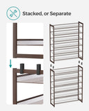 SONGMICS Shoe Rack, 12-Tier Shoe Organizer, Metal Rack for Garage, Set of 2, 6-Tier Stackable Shelf, with Adjustable Flat or Angled Shelves, Holds 48-60 Pairs, Bronze ULMR12A