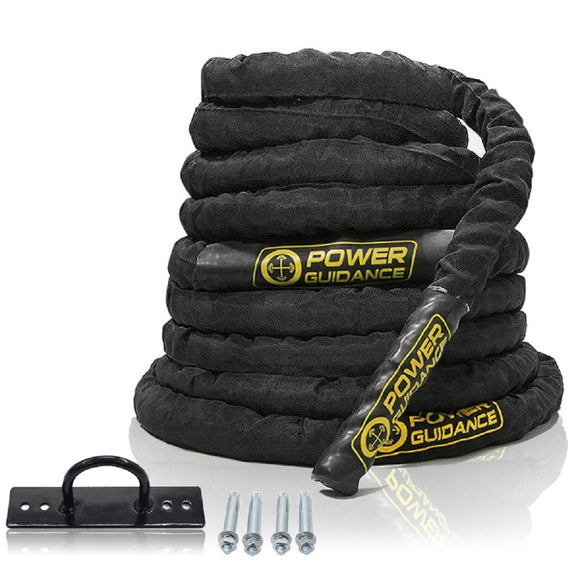 POWER GUIDANCE Battle Rope, 1.5/2 Inch Diameter Poly Dacron 30, 40, 50Ft Length Exercise Equipment for Home Gym & Outdoor Workout, Battle Rope Anchor Included POWER GUIDANCE