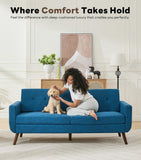 Tbfit 77.2" W Linen Sofa Couch, Mid Century Modern Decor Loveseat Couches for Living Room, Button Tufted Upholstered Small Couch for Bedroom, Solid, and Easy to Install Love Seats Furniture, Blue