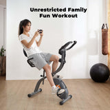 Exercise Bike Stationary Bike for Home Folding Exercise Bike with Arm Resistance Bands &Pulse Sensor LCD Monitor Recumbent Exercise Bikes for Home Workout BODIOO
