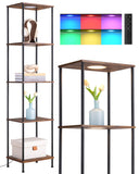 EDISHINE RGBW Standing Lamp, 5-Tier Display Shelf with Light, Adjustable Brightness & Color Temperature, 3 Lighting Modes, Remote Control, Stable Floor Lamps for Living Room, Fire-Burned Wood Color