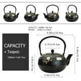 YJX 60.9oz Large Cast Iron Teapot for Stovetop, Japanese Tetsubin, Heavy and Durable Tea Pot, Tea Kettle with Stainless Steel Infuser for Loose Tea, Floral Pattern(1800ML)