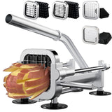 French Fry Cutter with Apple Slicer, Heavy Duty Stainless Steel Potato Cutter for Fries, Sweet Potato, Carrot, Cucumber, Lemon, Pear. 1/2” & 3/8” & 1/4” Cutter + 12-Grid Fruit Slicer.