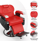 OmySalon Barber Chair Recline, Salon Chair for Hair Stylist Heavy Duty, Wide Seat 360 Degree Swivel, All Purpose Chair for Beauty Spa Barbershop Shampoo, Red