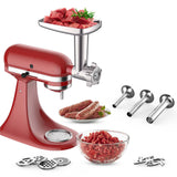 Metal Meat Grinder Attachment for KitchenAid Stand Mixer, Meat Grinder for Kitchen Aid Includes 4 Grinding Plates, 3 Sausage Stuffer Tubes, 2 Grinding Blades, Food Grinder Attachment for KitchenAid
