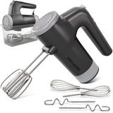 Stellagro Electric Hand Mixer 9 Speed with Stainless Steel Whisk, Flat Beater & Dough Hook, Snap Storage Case, Compact Lightweight 350 W Powerful handheld mixer for Baking & Cooking, Gray