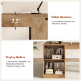 Executive Desk, Large Office Desk with Drawers & Power Outlets, L Shaped Computer Desk with Storage Shelves