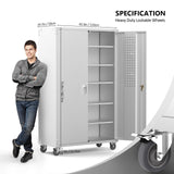 VINGLI Upgraded Wide & Deep Garage Storage Cabinet, Metal Storage Cabinet with Pegboards, Wheels, Locking Doors and Adjustable Shelves (Gray, 43''W x 20''D x 72''H)
