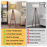Rnyloas Boho Rattan Floor Lamp with Shelf & Bulb Included, Wicker Tripod Floor Lamp 3 Color Temperatures, Wood Rustic Tall Lamps with Foot Switch, Walnut Boho Standing Lamps for Living Room Bedroom