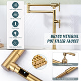 Brass Folding Pot Filler Faucet, Gold Kitchen Faucet with Double Joint Swing Arms