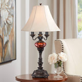 Barnes and Ivy Rhys 34" Tall Large Traditional End 3-Way Table Lamps Set of 2 Bronze Finish Metal Tortoise Shell Glass Off-White Shade Living Room Bedroom Bedside Nightstand House Office Home