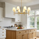 RUIYEY Dining Room Chandeliers Light - 8-Light Gold Modern Chandelier with Fabric Shade, Height Adjustable Mid Century Ceiling Lighting Fixture for Bedroom Kitchen Entryway Foyer