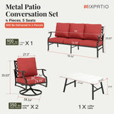 MIXPATIO 4-Piece Wrought Iron Patio Conversation Set, Swivel Chairs