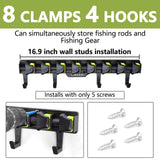 Vertical Fishing Rod Holders, Wall Mounted Fishing Rod Rack, Fishing Pole Holder Holds Up to 8 Rods or Combos, Fishing Rod Holders for Garage with 4 Hooks, Fits Most Rods of Diameter 3-24mm(2Pack)