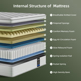 Oliodys Queen Mattress, 14 Inch Hybrid Matress with Memory Foam & Individual Pocket Springs,Fiberglass Free, Soft and Breathable, Medium Feel
