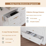 Mekminop Extra Large 9 Drawers Dresser for Bedroom, Wood Chest of Drawers with Gold Knobs, Tall Storage Dressers Organizer for Living Room, Hallway (63" W x 15.75" D x 39.4" H) (White)