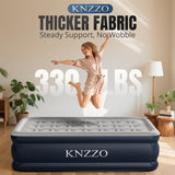 KNZZO Twin Air Mattress with Built-in Pump, 18" Top Inflatable Mattress with Waterproof Flocking Fabric, Three-Minute Quick-Inflatable Bed. Portable Blow Up Mattress for Home, Outdoor and Guests