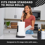 Stainless Steel Tension Arm Paper Towel Holder - Easy One-Handed Operation - This Sturdy Weighted Paper Towel Dispenser Countertop Model Has Suction Cups and Holds All Paper Towel Rolls (Black)
