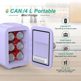 CROWNFUL Mini Fridge, 4 Liter/6 Can Portable Cooler and Warmer Personal Refrigerator for Skin Care, Cosmetics, Beverage, Food,Great for Bedroom, Office, Car, Dorm(Purple)