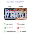 BGGTMO American Flag License Plate Frames- Black Stainless Steel Car Tag Holder Printed with USA Flag Pattern, 2 Hole 2 Pack with Screws Caps Decals for Front Rear