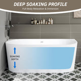 WOODBRIDGE 67 X 30.75 X 23.6" freestanding back-to-wall soaking bathtub with matte black drain included, White WE007