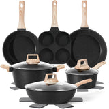 13 Pcs Pots and Pans Set, Nonstick Cookware Sets Black Granite Induction Cookware, Non-toxic Healthy Non stick Kitchen Cooking Set