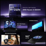 NIMO 15.6" AI-Creator-Laptop, 6-Core AMD R5-6600H 16GB RAM 512GB SSD (Beat i7 1355U up to 4.5GHz) Radeon 660M, FHD IPS 100W Fast PD for Video Editing, Multitasking, Remote Work & Study, 2-Yr Warranty