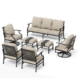 MIXPATIO 7-Piece Patio Conversation Set, Swivel Chairs, 2 Ottomans, Beige