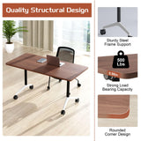 8 Pack Mobile Flip Top Conference Table with Wheels, 61in Walnut Modular Meeting Desk for 2-28, Office/School Collaboration