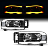 OEDRO Switchback Turn Signal & LED DRL Headlights Headlamps Compatible with 2002 2003 2004 2005 Dodge Ram 1500/03 04 05 Dodge Ram 2500 3500 Pickup Black Housing Clear Reflector Clear Lens