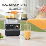 CRANDDI Professional Commercial Blender, Max 1500W, 80oz Pitcher, Powerful Blender with Tamper for Smoothie, Black