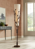 Franklin Iron Works Folia Industrial Rustic 66" Tall Floor Lamp Standing with Smart Socket Oil Rubbed Bronze Organic Vine Leaf Tapering Cone Linen Shade for Living Room Bedroom Office House